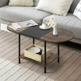 thumbnail image 1 of Coffee Tables for Living Room,2-Tier Small Coffee Table Farmhouse Oval Center Table with Storage Shelf and Wood Tabletop,for Small Space,Home Office,Black & Brown, 1 of 15