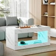 thumbnail image 1 of Coffee Tables for Living Room, Modern High Gloss Marble Print Center Table with LED Lights for Coffee and More, White, 1 of 6