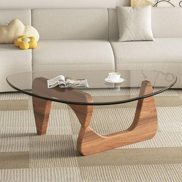 Coffee Tables For Living Room - Triangle Glass Coffee TableWithWoodenBaseMid.Century Modern Abstract End Table For Study RoomOfficeHoteBalcony( Medium 32.3*22.4*15.7)