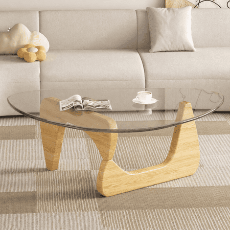 Coffee Tables For Living Room - Triangle Glass Coffee TableWithWoodenBaseMid.Century Modern Abstract End Table For Study RoomOfficeHoteBalcony( Medium 32.3*22.4*15.7)