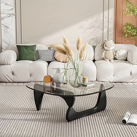 Coffee Tables For Living Room - Triangle Glass Coffee TableWithWoodenBaseMid.Century Modern Abstract End Table For Study RoomOfficeHoteBalcony( Medium 32.3*22.4*15.7)