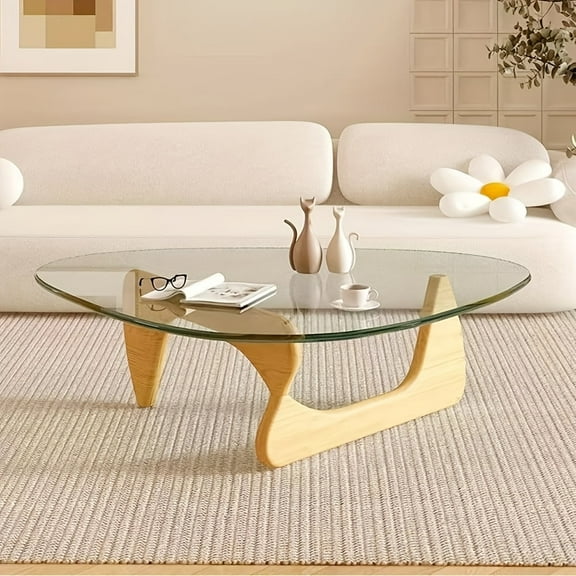 Coffee Tables For Living Room - Triangle Glass Coffee TableWithWoodenBaseMid.Century Modern Abstract End Table For Study RoomOfficeHoteBalcony( Medium 32.3*22.4*15.7)