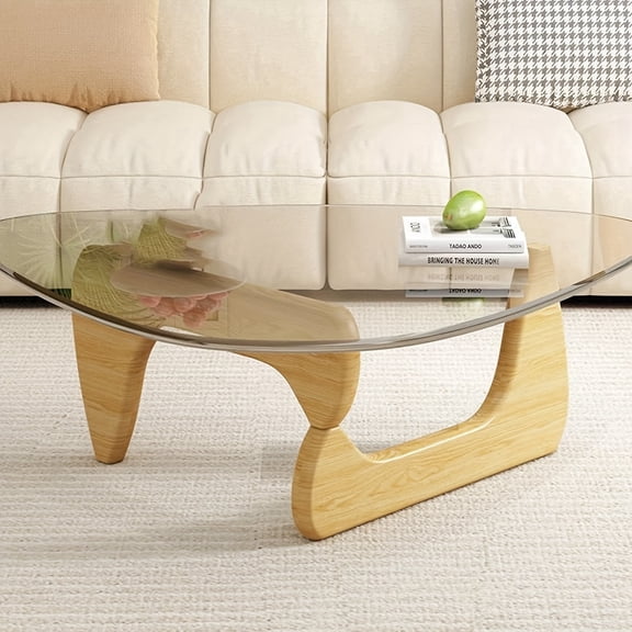 Coffee Tables For Living Room - Triangle Glass Coffee TableWithWoodenBaseMid.Century Modern Abstract End Table For Study RoomOfficeHoteBalcony( Medium 32.3*22.4*15.7)