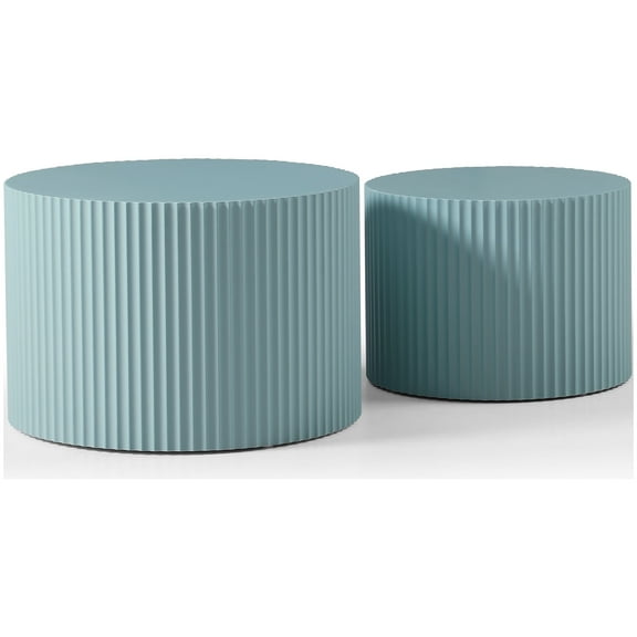 Coffee Tables MDF Nesting Table Set of 2,Handcraft Round Coffee Table for Living Room/Leisure Area, Blue,Wooden Coffee Tables