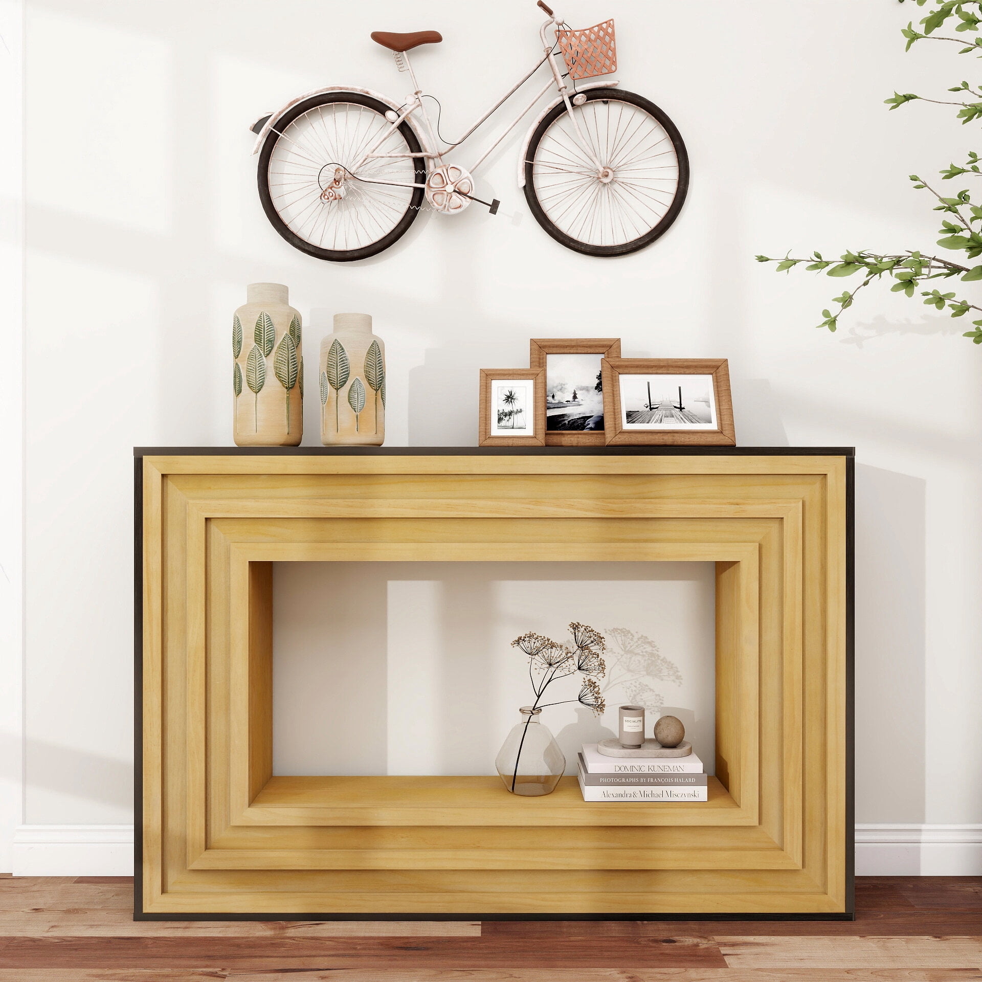 Coffee Tables Modern Contrast Console Table with Layered Wood Frame and ...
