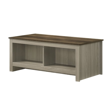 Coffee Tables Nyla 43"W Gray Oak Coffee Table with Open Shelves Front and Back,Coffee Tables With Storage