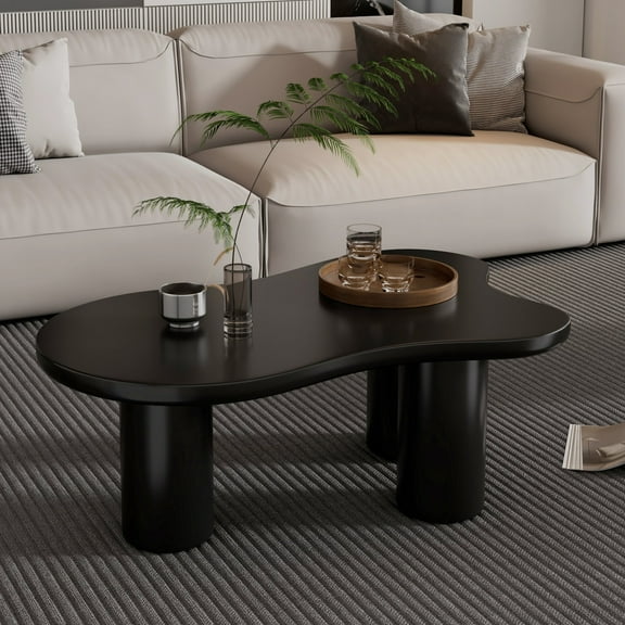 Coffee Tables ON-TREND 44'' x 25.9'' Easy Assembly Cloud Coffee Table with 1.5'' Thick Tabletop, Cream Style Irregular End Table with 3 Sturdy Legs, Sleek Center Table with Round Edge for Living Room