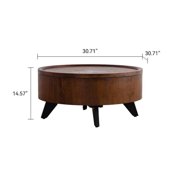 Coffee Tables Round Coffee Table with Hidden Storage Removable Top,Modern Luxury Circle Drum Coffee Tables,Solid Wood Veneered Circle Center Table with Sturdy Pedestal for Living Room,Easy Assembly,W