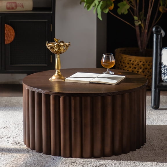 Coffee Tables Round Coffee Table With Lift Handcrafted Relief Sturdy Pedestal Wooden Tea Table for Living Room no need to Assemble,Wooden Coffee Tables