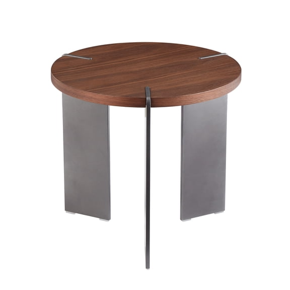 Coffee Tables Round Coffee Table Walnut Wood Surface and Black Metel Feet,Coffee Tables With Storage