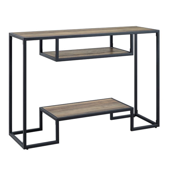 Coffee Tables Rustic Oak and Black Console Table with 2 Shelves,Wooden Coffee Tables