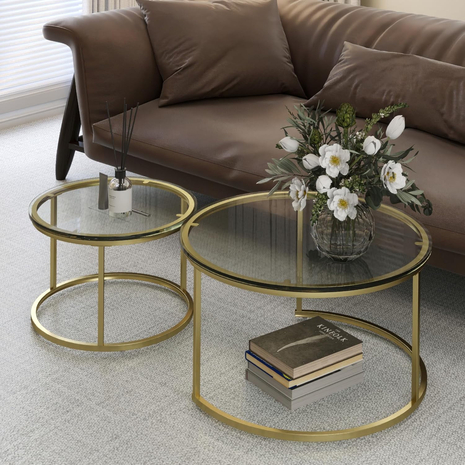 Coffee Tables Set of 2, 31.5" Round Nesting Table, Small Nesting Coffee ...