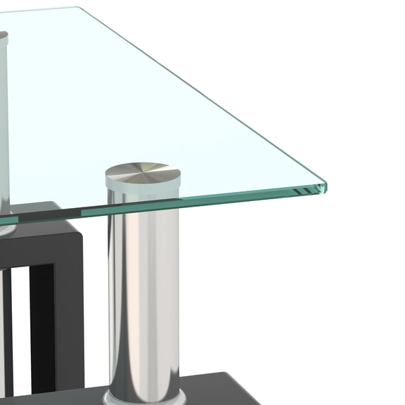 Coffee Tables Set of 2, Modern Tempered Glass Tea Table Coffee Table End Table, Square Table for Living Room, Transparent/Black,Wooden Coffee Tables