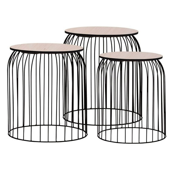 Coffee Tables Set of 3 Black Vintage Industrial Style Nesting Tables; Living Room Side Tables; Metal Frame Storage Baskets