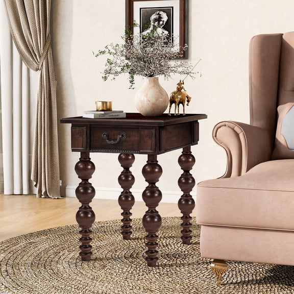 Coffee Tables Solid Wood End Table with Drawer, Easy Assembly Vintage Narrow Sofa Side Table for Living Room, Espresso,Coffee Tables With Storage