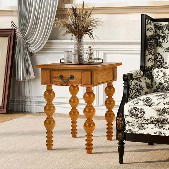Coffee Tables Solid Wood End Table with Drawer, Easy Assembly Vintage Narrow Sofa Side Table for Living Room, Natural,Wooden Coffee Tables