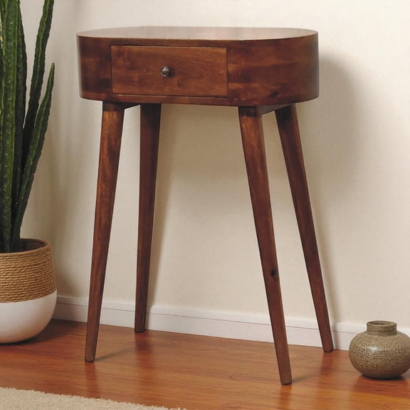 Coffee Tables Solid Wood Mini Albion Chestnut Console, 1-Drawer, Nordic Legs, Dark Brown,Wooden Coffee Tables