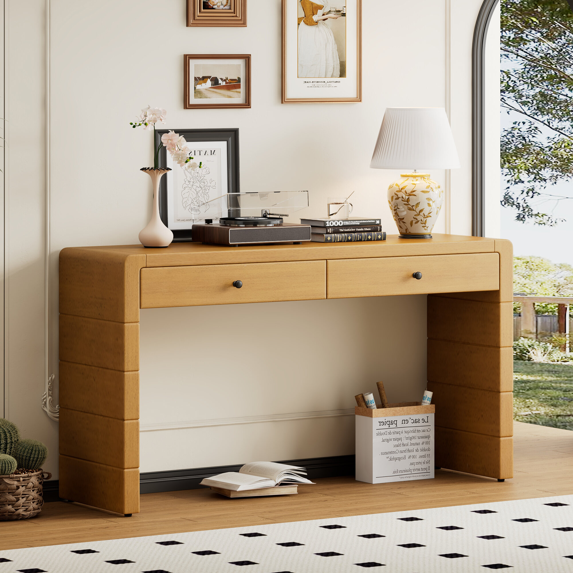 Coffee Tables TREXM Curved Console Table with Storage, Wooden Entryway ...