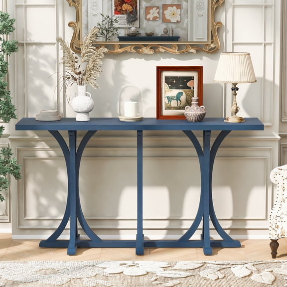 Coffee Tables U-Style 59.8'' Wooden Console Table with Oak Veneer Top,Farmhouse Entryway Table with Rubber Wood Slender Curved Legs,Perfect for Living Room,Entryway,Hallway, Dining Spaces.,Coffee Tab