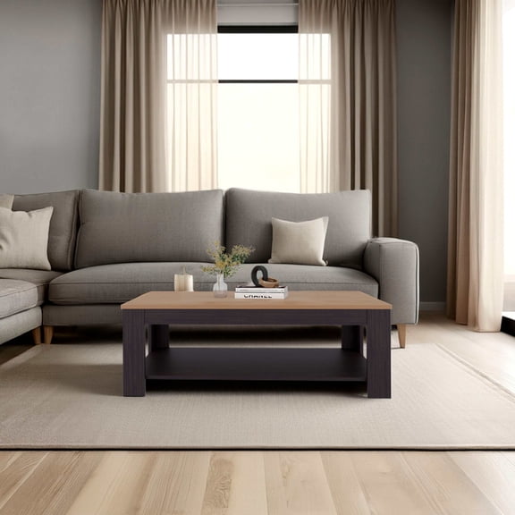 Coffee Tables Wenge and Natural Oak Rectangular Coffee Table with Lower Shelf,Wooden Coffee Tables