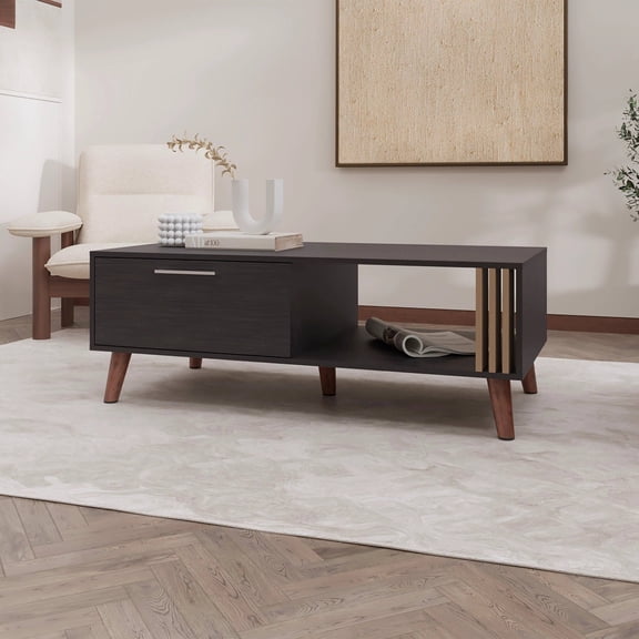 Coffee Tables Wengue Coffee Table with a Door and Open Storage,Wooden Coffee Tables