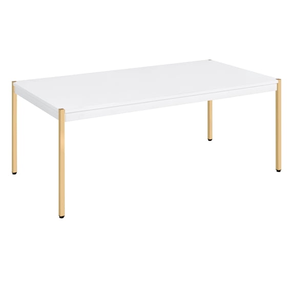 Coffee Tables, White and Gold Rectangle Coffee Table, White+Gold Wooden Coffee Tables,Wood+Metal Coffee Tables With Storage, Furniture Primary Living Space Tables White and Gold Rectangle Coffee Tabl