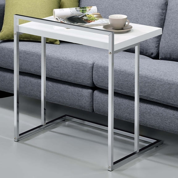 Coffee Tables White High Gloss Rectangular Top Snack Table with Metal Legs,Wooden Coffee Tables