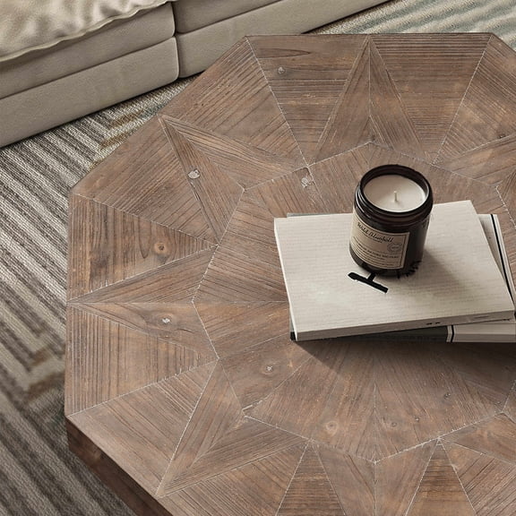 Coffee Tables Wood Octagonal Vintage Patchwork Craft Farmhouse 30 Inch Wooden Table Top Cross Metal Legs Coffee Table for Living Room(Antique Brown),Wooden Coffee Tables