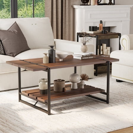 Coffee Tables for Living Room, 41" Modern Rectangular Coffee Table, 2-Tier Coffee Table With Storage for Small Space, Apartment, Office