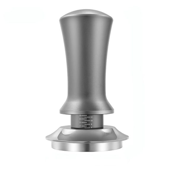 Coffee Tamper Adjustable Depth with Scale 30Lb Espresso Springs Calibrated Tamping Stainless Steel Flat Base Grey 58Mm