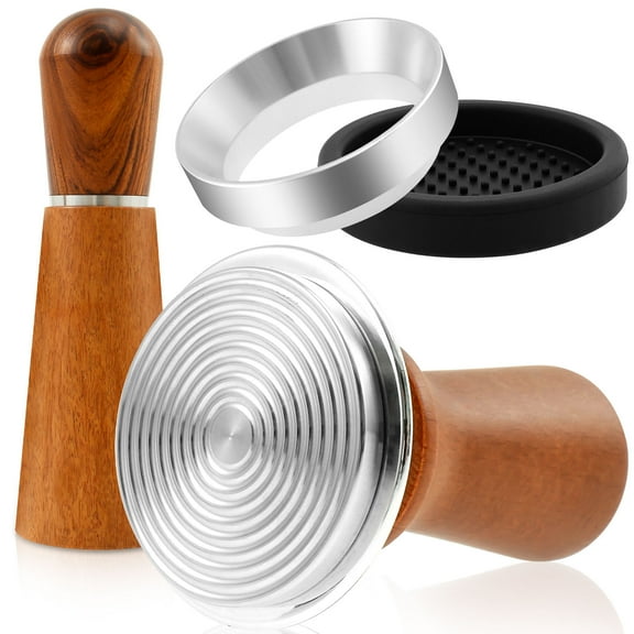 Coffee Tamper Set Ergonomic Wooden Portafilter with Tamper Mat Espresso Extraction Kit Automatic Rebound Barista Tool