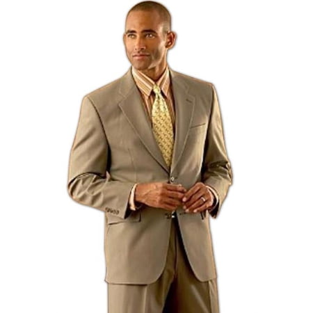 Coffee Tan ~ Beige/ Men's 2 Button Super Wool Double Side Vent 2 Piece Suits - Two Piece Business Suits