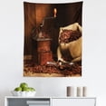 thumbnail image 1 of Coffee Tapestry, Vintage Style Antique Grinder with Beans in a Burlap Sack Wooden Back, Fabric Wall Hanging Decor for Bedroom Living Room Dorm, 5 Sizes, Cinnamon Charcoal Grey, by Ambesonne, 1 of 1