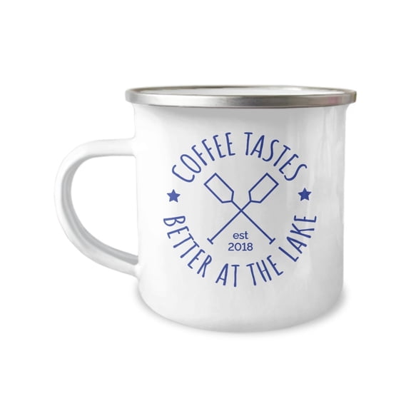 Coffee Tastes Better At The Lake Camper Mug - Great Gift Idea For Coffee Lovers and Nature Lovers