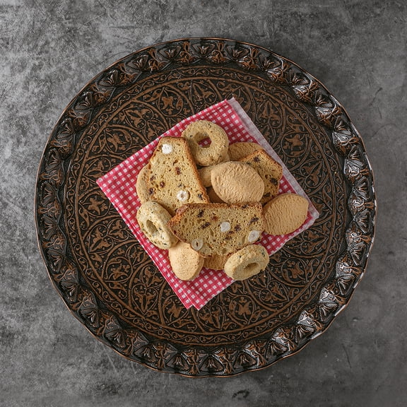 Crystalia Coffee Tea Beverage Serving Tray, Vintage and Fancy Round Design 11.8 inches (Antique Copper)