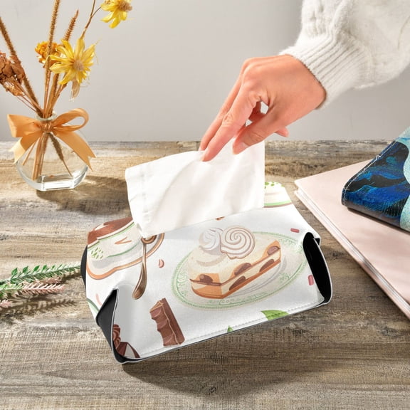 Coffee Tea Cups Cakes Leaves Napkin Dispenser Leather Paper Napkins Holders Elegant Modern Fancy for Kitchen Dining Room Table Decor