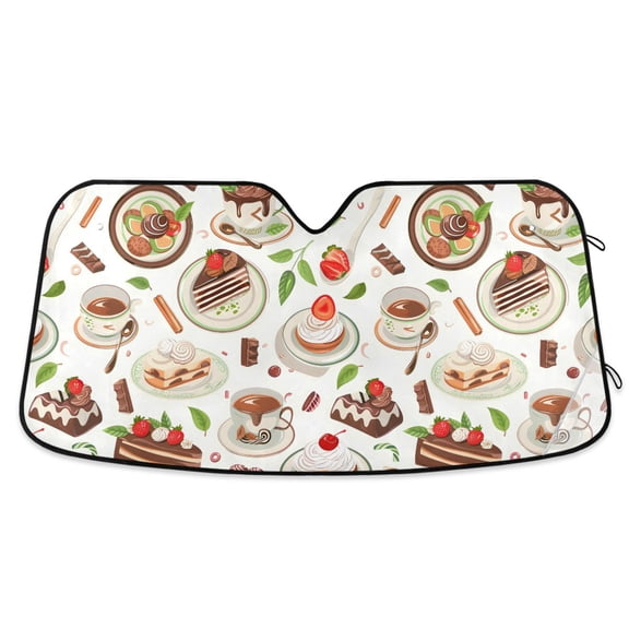 Coffee Tea Pots Cups Leaves Car Windshield Sun Shade Foldable Car Front Window Visor Heat and UV Protection 55x27.6