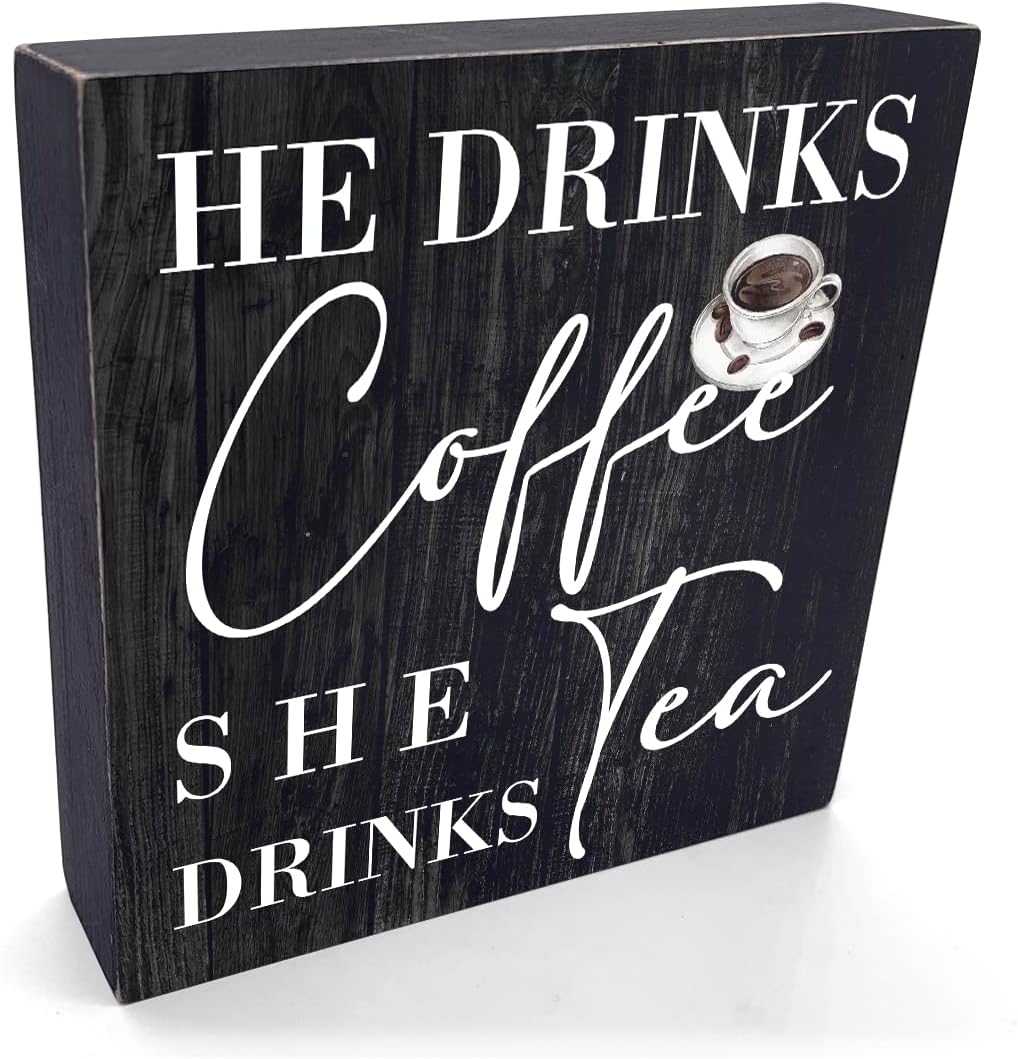 Coffee Tea Sign Desk Decor Wooden Box Sign Funny Coffee Gifts Coffee ...
