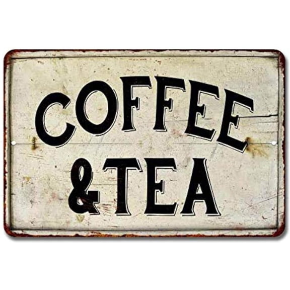 Coffee & Tea Sign Station Nook Shop Signs Decor Hot Farmhouse Decorations Rustic Time Bar Kitchen Country Chic Accessories Tin Wall Art Small 8 x 12 High Gloss Metal 208120020092
