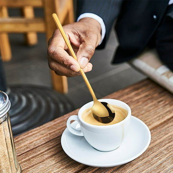 Coffee/ Tea Spoons Long Handle, Espresso Stainless Steel Spoons for Stirring, Long Handle for Hot Chocolate, Ice Tea, Latte & Espresso (Gold)