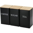 thumbnail image 1 of Coffee Tea Sugar Container Set of 3 Iron Tea Coffee Sugar Canister Set with Airtight Bamboo Lid and Name Marker Simple Square Black Coffee Tea Sugar Container Set, 1 of 7