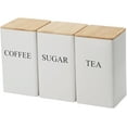 thumbnail image 1 of Coffee Tea Sugar Container Set of 3 Iron Tea Coffee Sugar Canister Set with Airtight Bamboo Lid and Name Marker Simple Square White Coffee Tea Sugar Container Set, 1 of 7