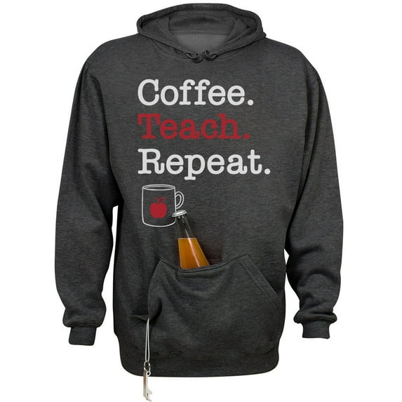 Coffee Teach Repeat Beer Holder Tailgate Hoodie Sweatshirt Unisex Large Charcoal Heather