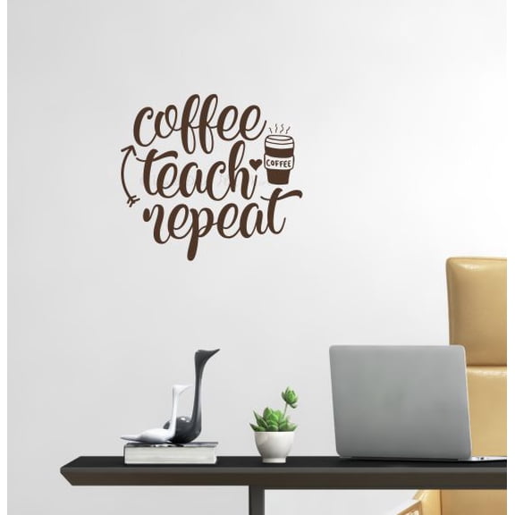 Coffee Teach Repeat Teacher Wall Quote Gift School Art Vinyl Sticker Decal 11x10-Inch Chocolate Brown