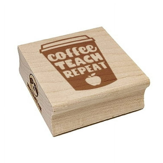 Coffee Teach Repeat Traveling Mug Teacher Appreciation Square Rubber Stamp Stamping Scrapbooking Crafting - Large 2.75in