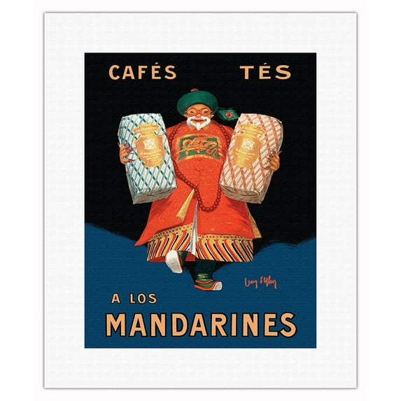 Coffee and Teas at the Mandarines (Cafés Tés a los Mandarines) - Vintage French Advertising Poster by Jean d'Ylen c.1927 - Fine Art Rolled Canvas Print 11in x 14in