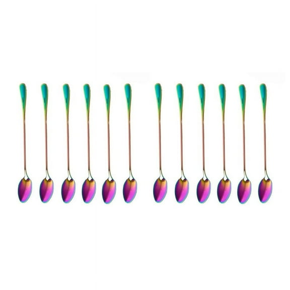 Coffee Teaspoons, Set of 12 Rainbow Color Coffee Spoon Long-Handle Ice Cream Desert Spoon Cocktail Stir Spoons