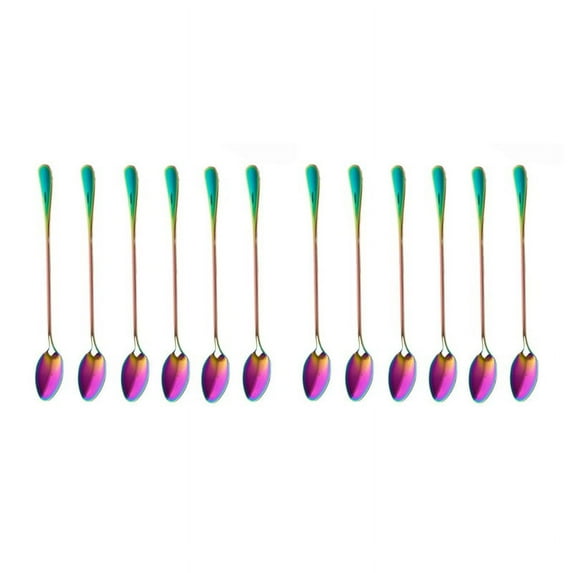 Coffee Teaspoons, Set of 12 Rainbow Color Coffee Spoon Long-Handle Ice Cream Desert Spoon Cocktail Stir Spoons