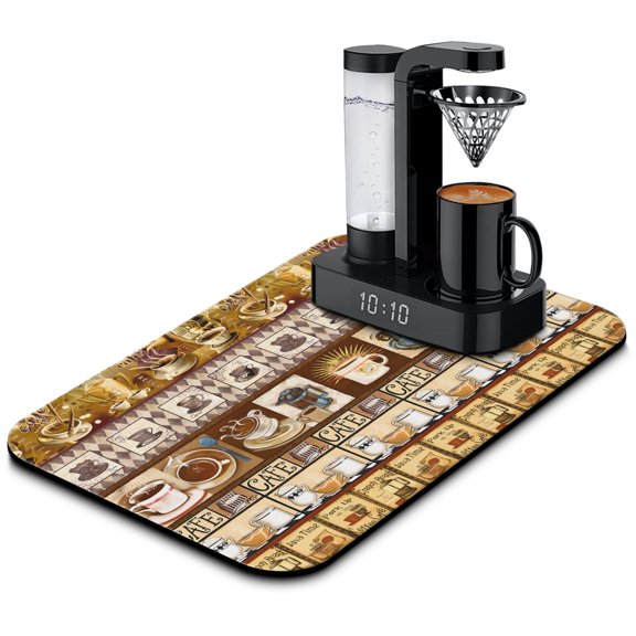 Coffee Text Pattern Coffee Bar Mat Accessories for Countertop Absorbent Hide Stain Dish Drying Mats for Kitchen Counter Draining Pad Under Coffee Maker Coffee Pot Espresso Machine 19.5x12in