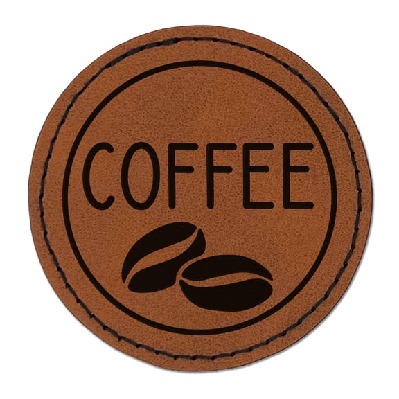 Coffee Text with Image Flavor Scent 2.5" Faux Leather Round Engraved Iron-On Patch - Brown